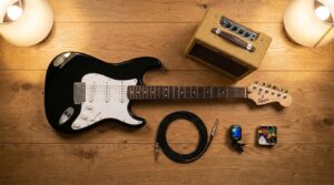 Kit completo de guitarra elétrica para iniciantes com amplificador, cabo e acessórios